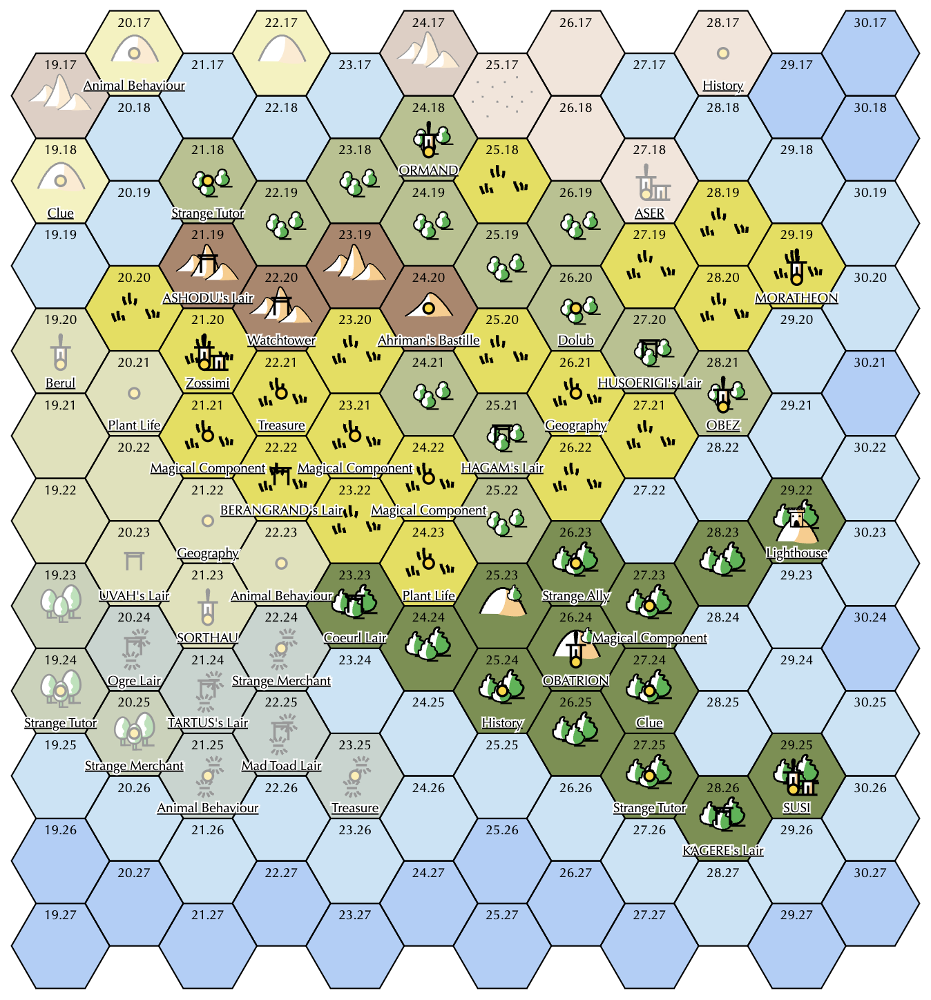 A hex map of the Azorn Steppe